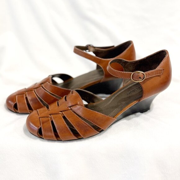 Naturalizer Hewton Wedge Sandal Leather Woven Coastal Cottagecore Comfort 8 M - Picture 1 of 11